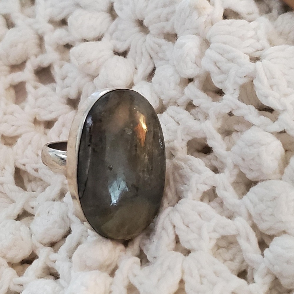 Sterling Silver Labradorite Ring Size 8.5 Oval Cabochon 925 Gemstone Boho - Picture 2 of 9